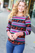 Load image into Gallery viewer, Christmas Ready Black & Fuchsia Reindeer Print Thermal Top