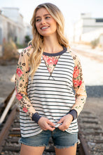 Load image into Gallery viewer, Stripe and Peach Leopard Floral Color Block Top