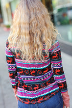 Load image into Gallery viewer, Christmas Ready Black & Fuchsia Reindeer Print Thermal Top