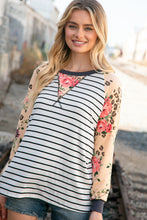 Load image into Gallery viewer, Stripe and Peach Leopard Floral Color Block Top