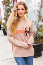 Load image into Gallery viewer, Feeling Thankful Taupe Pop Up Glittery Embroidery Sweater
