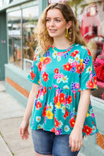 Load image into Gallery viewer, Take Me Away Teal Floral Drop Shoulder Babydoll Top