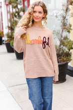 Load image into Gallery viewer, Feeling Thankful Taupe Pop Up Glittery Embroidery Sweater