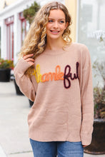 Load image into Gallery viewer, Feeling Thankful Taupe Pop Up Glittery Embroidery Sweater