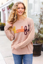Load image into Gallery viewer, Feeling Thankful Taupe Pop Up Glittery Embroidery Sweater
