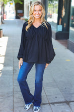 Load image into Gallery viewer, Simple Elegance Black V Neck Babydoll Woven Top