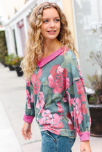Load image into Gallery viewer, Beautiful You Vintage Teal Floral Print V Neck Hacci Knit Sweater
