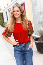 Load image into Gallery viewer, Warmest Wishes Red & Green Sequin Puff Sleeve Velvet Top