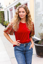 Load image into Gallery viewer, Warmest Wishes Red & Green Sequin Puff Sleeve Velvet Top