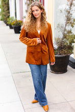 Load image into Gallery viewer, Holiday Stunner Rust Velvet Lapel Blazer