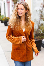 Load image into Gallery viewer, Holiday Stunner Rust Velvet Lapel Blazer