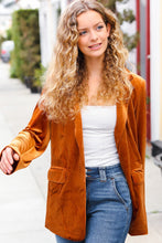 Load image into Gallery viewer, Holiday Stunner Rust Velvet Lapel Blazer
