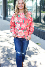 Load image into Gallery viewer, Feeling Femme Red Floral Brushed Hacci Sweater Top