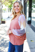 Load image into Gallery viewer, Weekend Ready Rust Argyle Pattern Dolman V Neck Top