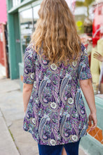 Load image into Gallery viewer, Bold & Sassy Navy Floral Paisley Front Keyhole Tunic Top