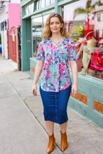 Load image into Gallery viewer, Sunny Days Light Teal Floral Criss Cross V Neck Babydoll Top