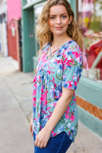 Load image into Gallery viewer, Sunny Days Light Teal Floral Criss Cross V Neck Babydoll Top