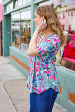 Load image into Gallery viewer, Sunny Days Light Teal Floral Criss Cross V Neck Babydoll Top