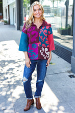 Load image into Gallery viewer, Feeling Your Best Wine Abstract Print Color Block Collar V Neck Sweater