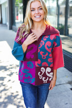 Load image into Gallery viewer, Feeling Your Best Wine Abstract Print Color Block Collar V Neck Sweater
