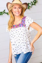 Load image into Gallery viewer, Navy Floral Multicolor Embroidered Square Neck Top