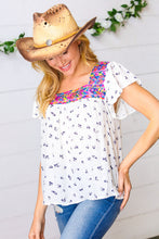 Load image into Gallery viewer, Navy Floral Multicolor Embroidered Square Neck Top