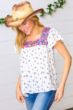 Load image into Gallery viewer, Navy Floral Multicolor Embroidered Square Neck Top