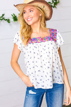 Load image into Gallery viewer, Navy Floral Multicolor Embroidered Square Neck Top