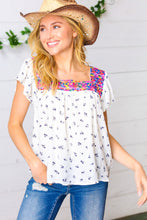 Load image into Gallery viewer, Navy Floral Multicolor Embroidered Square Neck Top