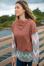 Load image into Gallery viewer, Two Tone Brush Hacci Ethnic Turtleneck Top