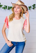 Load image into Gallery viewer, Coral & Sand Floral Short Flutter Sleeve Top