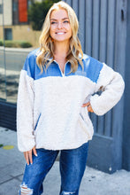 Load image into Gallery viewer, Good Vibes Denim & Ivory Patchwork Sherpa Half Zip Pullover