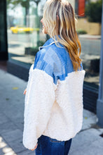 Load image into Gallery viewer, Good Vibes Denim & Ivory Patchwork Sherpa Half Zip Pullover