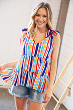 Load image into Gallery viewer, Multicolor Vertical Stripe Tie Bow Woven Top