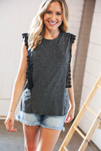 Load image into Gallery viewer, Charcoal Distressed Sleeveless Crochet Lace Top