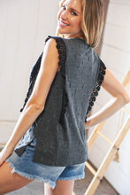 Load image into Gallery viewer, Charcoal Distressed Sleeveless Crochet Lace Top