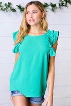 Load image into Gallery viewer, Kelly Green Double Ruffle Sleeve Crinkle Top