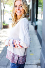 Load image into Gallery viewer, Boho Energy Taupe Stripe & Paisley Twofer Terry Top