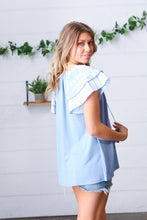 Load image into Gallery viewer, Blue Floral & Stripe V Neck Tie Double Flutter Sleeve Top
