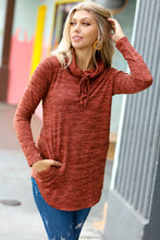 Load image into Gallery viewer, Rust Marled Cowl Neck Pocketed Top