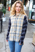 Load image into Gallery viewer, Navy & Beige Cotton Plaid Hi-Lo Shirt Top