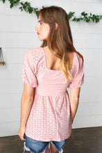 Load image into Gallery viewer, Mauve Eyelet Puff Sleeve Babydoll Top