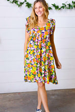 Load image into Gallery viewer, Indigo & Lemon Floral Babydoll Ruffle Dress