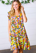 Load image into Gallery viewer, Indigo & Lemon Floral Babydoll Ruffle Dress