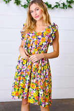 Load image into Gallery viewer, Indigo & Lemon Floral Babydoll Ruffle Dress