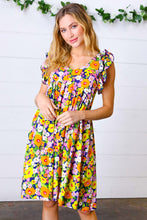 Load image into Gallery viewer, Indigo & Lemon Floral Babydoll Ruffle Dress