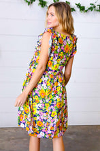 Load image into Gallery viewer, Indigo & Lemon Floral Babydoll Ruffle Dress