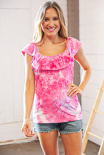 Load image into Gallery viewer, Fuchsia Square Neck Ruffle Tie Dye Tank Top