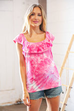 Load image into Gallery viewer, Fuchsia Square Neck Ruffle Tie Dye Tank Top