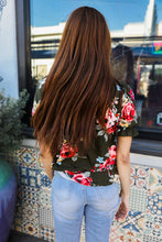 Load image into Gallery viewer, Flower Power Moss Green Floral Print Ruffle Puff Sleeve Top